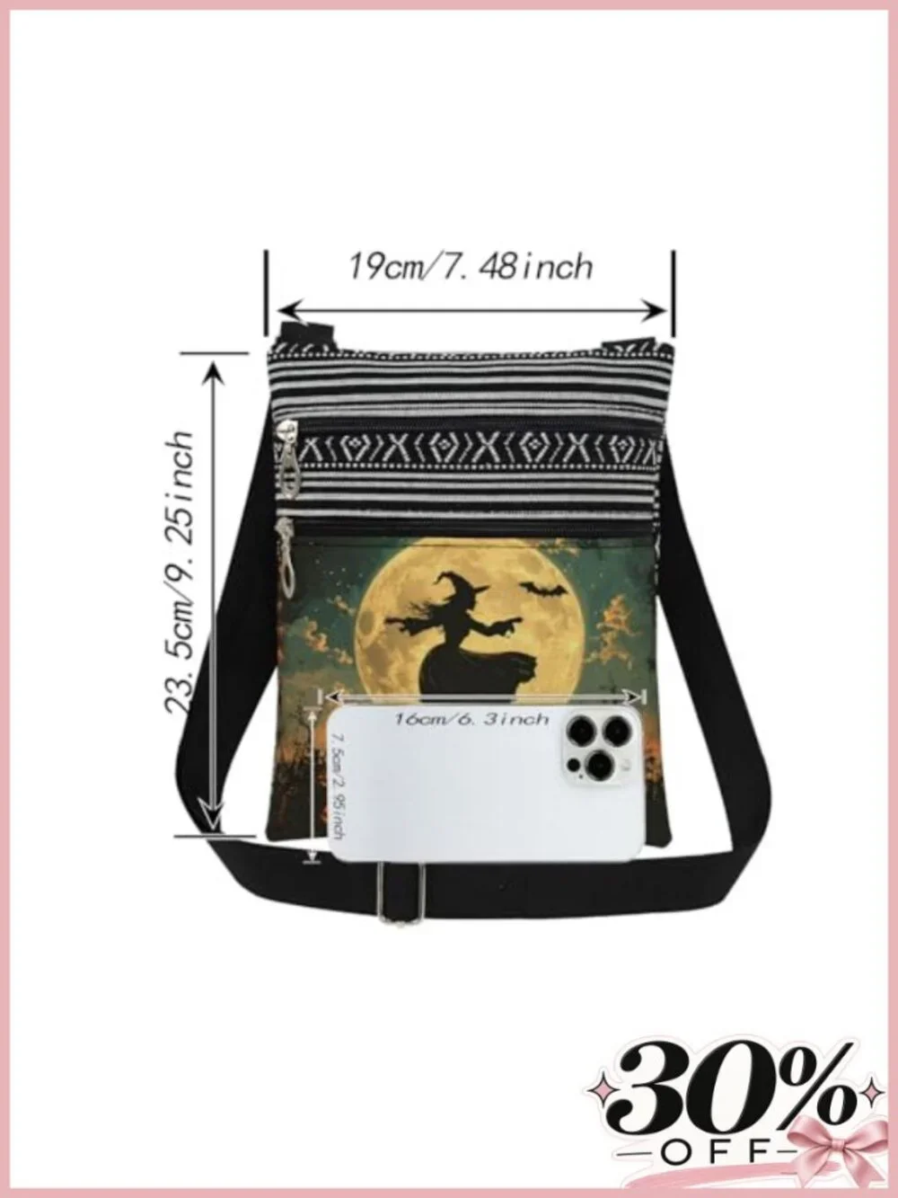 Halloween Witch Crossbody Bag Polyester Adjustable Strap Lightweight Purse